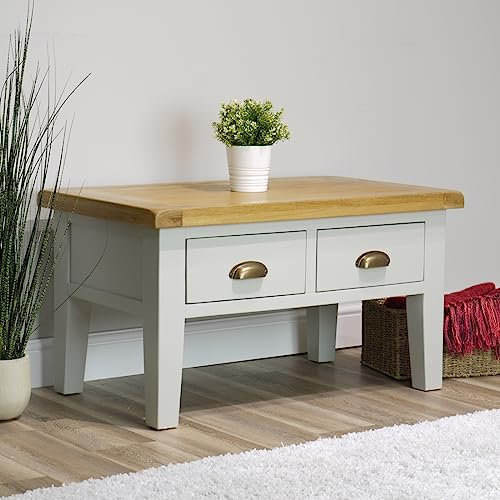 Arklow Painted Oak Dovetail Grey Coffee Table With Drawers/Living Room Storage