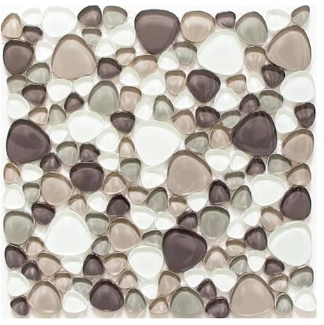 Mosaik Fliese Transluzent beige braun Kiesel Glasmosaik Crystal klar beige braun für WAND BAD WC DUSCHE KÜCHE, Mattengröße: 299x299 = 0,09 qm, Steingröße: 20-42x8 mm - 1 Matte