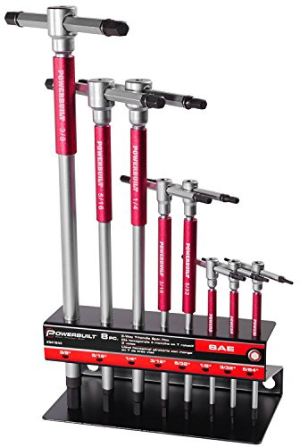 Powerbuilt Juego de 8 llaves Allen hexagonales SAE con mango en T con mangas de velocidad para una acción de giro rápido, mango superior deslizante para forma de T o L, ejes largos, estante de