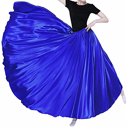 Jupes Longues en Satin à 360 degrés pour la Danse du Ventre pour Halloween Cosplay - Bleu - Taille Unique