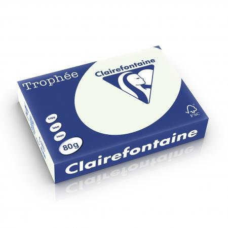 Clairefontaine 1974C - Karton mit 5 Ries à 500 Blatt Druckerpapier / Kopierpapier Trophée, DIN A4 (21x29,7 cm), 80g, Grün Pastellfarbe, 1 Karton