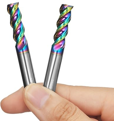 WEXWE Tools DLC Series Carbide Square End Mill, Diamond-Like Coating, End Mill for Aluminum, Copper, Magnesium Alloys, High Silicon Aluminum, Composite Materials,3 Flute,1/4 Shank (.25(1/4), 2pcs)