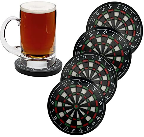 MEDOYOH Set of 4 Dartboard Drinks Coasters, Non-Slip Beer Mats Washable Funny Coasters Heat Resistant for Coffee Beer Mug Wine Glass Bottle Home Pub Bar