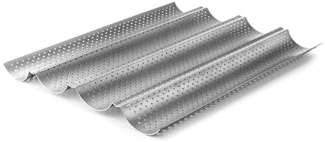 LACOR - 68450 - Molde Baguette, Molde Antiadherente, Colección Delize, Microperforado, Libre de PFOA, Apto para Horno, Frigorífico y Congelador, Acero al Carbono, 38x33 cm, Altura 2.6 cm, 4 Cavidades