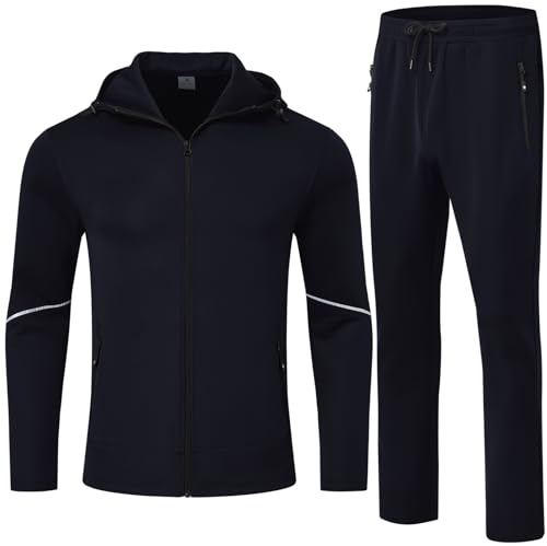 donhobo Tuta sportiva da uomo, sportiva, sportiva, palestra, tracksuit traspirante, felpa da jogging, casual, per la casa, Blu scuro, XXL