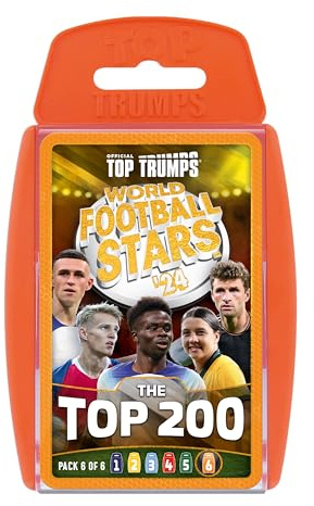 Top Trumps World Football Stars Top 200 kortspel paket med 6, Virgil Van Dijk, Thomas Muller, Saka och Odegaard dedikerade kortspel – samla alla paket