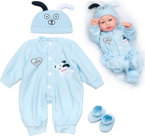 Reborn Baby Doll Clothes Blue Puppy Outfits 3-piece for 17-20 Inch Dolls