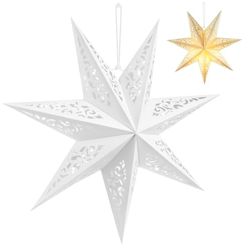 PACKOVE Paper Star Lantern Lampshade, 7 Pointed Star Hanging Decorations, Folding Paper Lanterns Lamp Cover for Home, Christmas, Holiday Party 17.7 x 17.7 inch