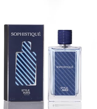SOPHISTIQUE Style Paris, Eau de Parfum Pour Homme, Design Élégant en Verre Bleu Marine, Flacon de Luxe avec Bouchon Texturé