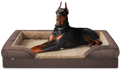 JOEJOY Orthopädisches Hundebett Mittelgroße Hunde,122x89x17cm, Memory Foam Hundekorb Waschbar und Wasserdicht, Eierkarton-Schaum Hundebett Orthopädisch, Abnehmbar Hundebett mit Hohem Rand, Dunkelbraun