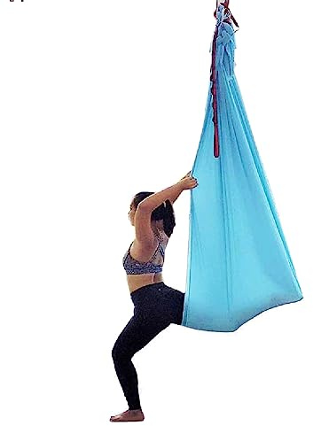 Wellsem Deluxe Hamac aérien pour yoga, balançoire volante, 5,03 m x 2,74 m, tissu de soie (bleu ciel)