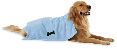 Bone Dry Colección de Toallas de Aseo para Mascotas de Microfibra Absorbente, XL, 104 x 59 cm, Bordado Azul
