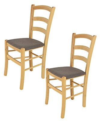 t m c s Tommychairs - 2er Set Stühle Venice für Küche und Esszimmer, robuste Struktur aus lackiertem Buchenholz Farbe Naturfarben und gepolsterte Sitzfläche mit Stoff Farbe Rehbraun bezogen