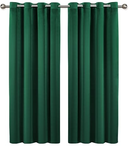 Imperial Rooms Crushed Velvet Curtains for Living Room 66x72 Inch Dope Eyelet Blackout Curtains Super Soft Ring Top Thermal Insulated Green Curtain 2 Panel with Matching Tiebacks