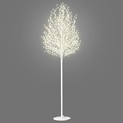 VeryMerry 5FT Micro Dot Birch Christmas Tree with 580 Warm White LED Lights, Auto-Off Timer and 8 Lighting Modes, Suitable for Indoor and Outdoor Use - White