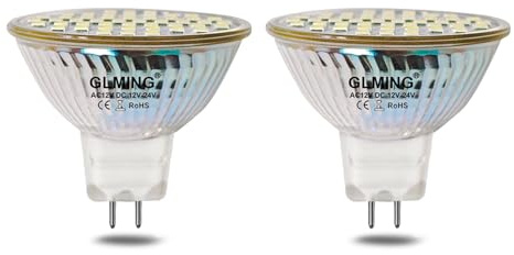 GRV GLMING MR16 GU5.3 48-2835SMD Ampoule LED 3W Remplacez 30W 35W Lampe Halogène G5.3Bi-Pin culot lampe Spot AC12V DC12-24V Blanc Paquet de 2