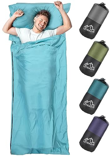 LSTRAGY sac de couchage cabane 2-en-1 en Microfibre avec fermeture éclair intégrale, compartiment pour oreiller, Les auberges et Les cabanes de Montagne, 95x220 cm (Blu Oceano)
