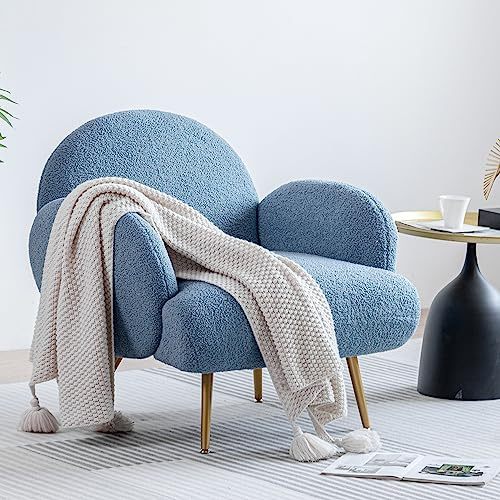 AISALL Poltrona Imbottita, Sedia da Salotto Moderna con Gambe in Metallo Nero, Poltrona da Salotto/Camera da Letto/caffè, Sedia da Divano, Blu