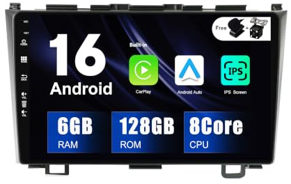 SXAUTO [6GB+128GB] Android 16 IPS Autoradio Per Honda CRV (2006-2011) - Senza fili CarPlay/Android Auto - LED Camera + MIC - DAB Fast-boot Volante 360-Camera AHD WIFI DSP - 2 Din 9 Pollici