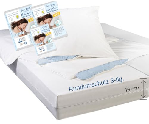 Softsan Extraweich Allergiker Encasing Set 3tlg., Encasing Rundumschutz. Set bestehend aus Kissenbezug 40 x 80 cm + Deckenbezug 135 x 200 cm + Matratzenbezug 90 x 200 x 16 cm