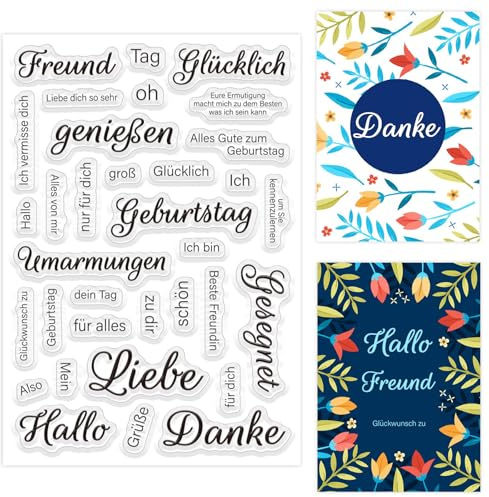 ORIGACH Sprüche Deutsch Klare Stempel für Kartenherstellung Liebe Hallo Danke Wörter Silikonstempel für DIY Scrapbooking Fotoalbum Dekoration