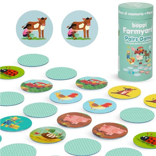 Boppi Pairs minnesspel – engagerande pedagogiska Montessori matchande spel för småbarn och barn från 3 år och uppåt – bondgård