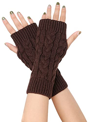 BrightGlow Guanti Invernali da Donna Senza Dita, a Maglia Caldi, Antiscivolo, Corti, Mezze Mani Unisex - Caffè, Taglia Unica
