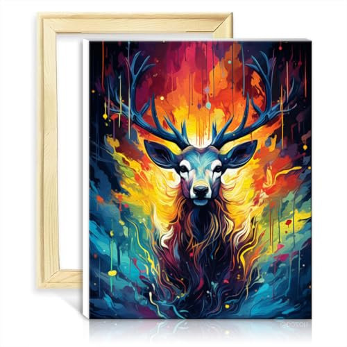 LiHEQING Ölgemälde auf Leinwand, Hirsch, Tier, DIY, Ölgemälde nach Zahlen, Leinwand, Kunsthandwerk, Bild für die Inneneinrichtung, ohne Rahmen (60 x 75 cm)