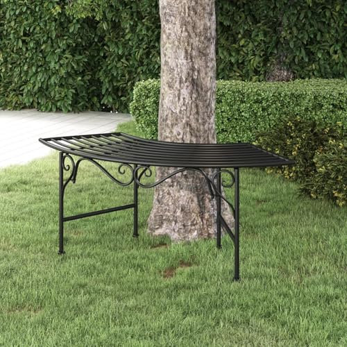 Baumbank 113 cm Schwarz Stahl, Gartenbänke