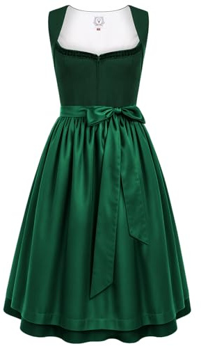 DIRNDLSTERN Damen Trachtenrock Grün - Midi Trachtenkleid für Oktoberfest Leinen Dirndlkleid mit Dirndlschürzen 40