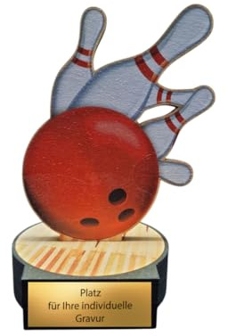 16 cm Bowling Pokal aus Holz mit Gravur - Trophäe für Kegel & Teams | Personalisierte Auszeichnung aus 8 mm Birkensperrholz, 180 g schwer, ideal für Bowlingzentren, Vereine und Kegelpartys.