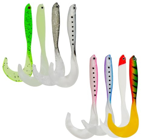 KEQAR 8 Stück Gummifische Mit Twisterschwanz Für Hecht Und Zander, Mit Hakentaschen Für Offset Haken Und Standard Jigköpfe, Köder Für Hecht Und Zander (12 cm, 6 g)