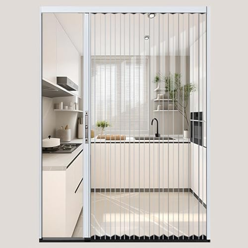 Puerta Corredera Plegable Puerta Plegable Plisada Blanca 180 190 200 210 220 230 240 CM Alto, Puerta Corrediza Tipo Acordeón Transparente Con Cerradura Y Llave, Puertas Interiores Para Casa/ Oficina(W