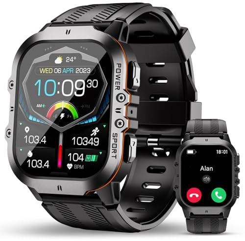 OUKITEL Military Smart Watch for Men, Answer/Make Calls Smart Watch for Android iOS,1.96 Outdoor Sports Fitness Tracker Heart Rate/Sleep Monitor, sport watch 120+ Sport Modes for IP68 Waterproof