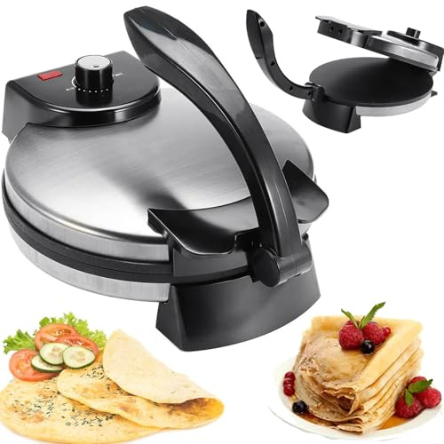 Electric Roti Maker 1800W - Non-Stick Chapati & Tortilla Machine with Adjustable Temperature and Double-Sided Heating for Pizza, Pita, Quesadillas & More