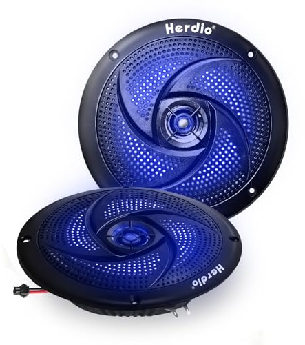Herdio 6.5 Zoll Outdoor Lautsprecher, Aussenlautsprecher Wasserfest, 80W- Marine Lautsprecher mit LED Lichtern- für Sommerfahrten mit Offroader, Boot, UTV, ATV, RV Auto & Golf Cart, Schwarz