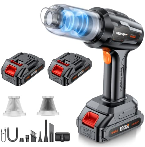 SEALIGHT Handheld Vacuum Cleaner, 35000Pa 9-in-1 Car Vacuum Cleaner Cordless, 60 min Runtime, 2 Rechargeable Batteries, Brushless Motor Mini Hoover, Rechargeable Portable Air Duster for Pet Hair, Car