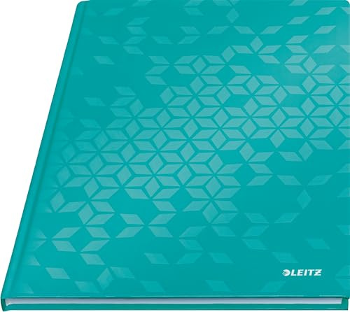 Leitz WOW Notizbuch A4 kariert, Hardcover, 160 Seiten, 80 Blatt FSC-zertifiziertes Papier 80 g/m², Hochwertiger laminierter Einband, Fadenheftung, Für Büro, Schule oder als Tagebuch, Eisblau, 46261051