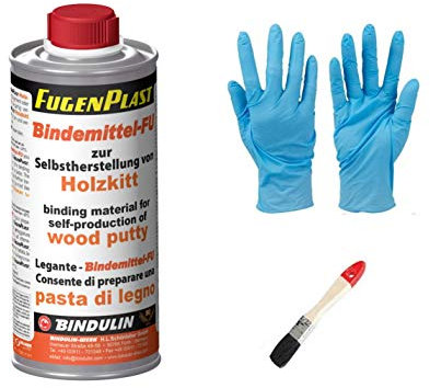 Bindemittel FU zur Selbstherstellung von Fugenplast Holzkitt inkl. Pinsel zum Auftagen von E-Com24 (215g = 250ml Flasche)