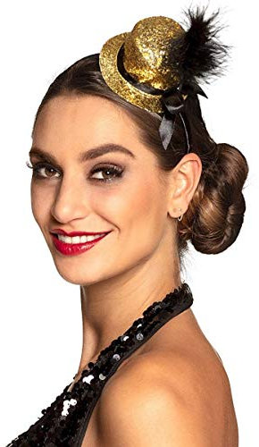 TH-MP Mini Zylinderhut Haarreif Zylinder Minihut Miniaturhut Glitzerhut Damen Kostüm Zubehör (Gold)