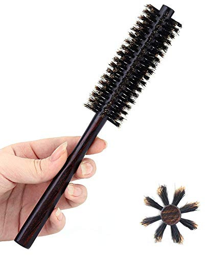 PERFEHAIR Small Round Hair Brush for Thin or Short Hair, Mini Round Boar Bristle Beard Brush for Men & Women