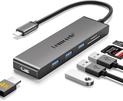 Lemorele USB C Hub - USB C Adapter 7 in 1 Aluminiumgehäuse mit 4K HDMI, 3 USB-A, SD/TF, Docking Station USB C für MacBook Air/Pro M1, iPad M1, Windows, Switch, Chromecast, Lenovo, Android und mehr