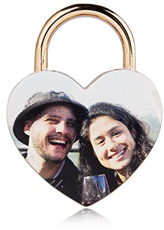 Personalised Love Heart Lock Engraved Photo Lock Heart Love Padlock with Key Custom Photo Padlock for Girls ​Couples Gift for Birthday Wedding (Photo Lock 2)