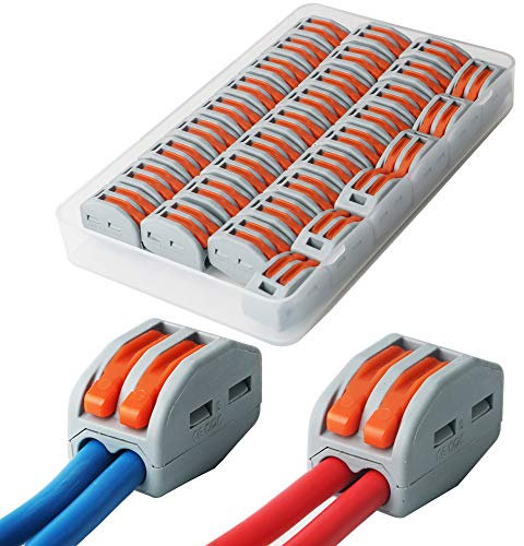 Morsettiere Elettriche, CESFONJER Connettori Elettrici Rapid, 2 Porte Conduttore Compatto Connettore, Leva-Dado Cavo Connettore, Morsettiera Connettore Molla (33pcs)