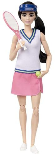 Barbie Made to Move - Tennisspielerin mit Schläger und Ball - Puppe mit 22 Gelenken für realistisches Spielvergnügen, Tennisfans und Kinder ab 3 Jahren, HKT73