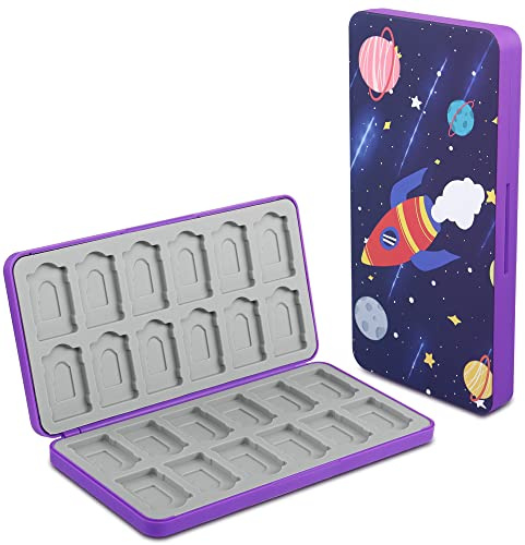 QIANRENON 24 in 1 Game Cassette Magnetic Organizer Case Micro SD Game Card Storage Case, Holds 24 Switch Card+24 MicroSD Card, Storage NDS Switch OLED Switch Lite Card, Purple (Starry Sky Pattern)