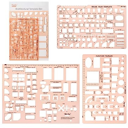 Mr. Pen- House Plan, Interior Design and Furniture Templates, Drafting Tools and Ruler Shapes for Architecture - Set of 3