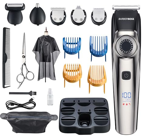 Barberboss Regolabarba da uomo, tagliacapelli da uomo, kit di toelettatura da uomo senza fili, trimmer per uomo, impermeabile, taglia naso da uomo QR-6089
