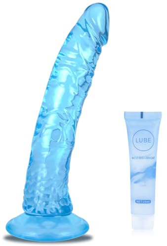 Pene de goma transparente realista, consolador natural realista, juguete sexual transparente para mujeres, ventosa grande, cola de didlo de 24 cm para hombres, consolador pequeño y delgado real (L)