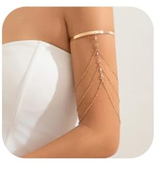 Rotaiboes Pulsera de cadena simple con borlas de cristal para la parte superior del brazo, brazalete de bikini multicapa con diamantes de imitación, ajustable, brazalete abierto para verano, playa